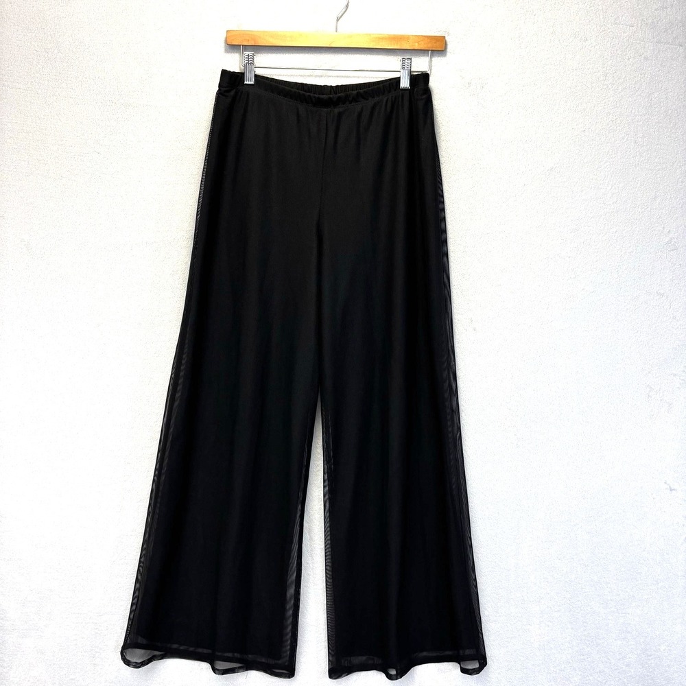 Vintage Mesh Wide Leg Dress Pants Womens Size‎ 10 Black Lined Pull On Flowy Goth